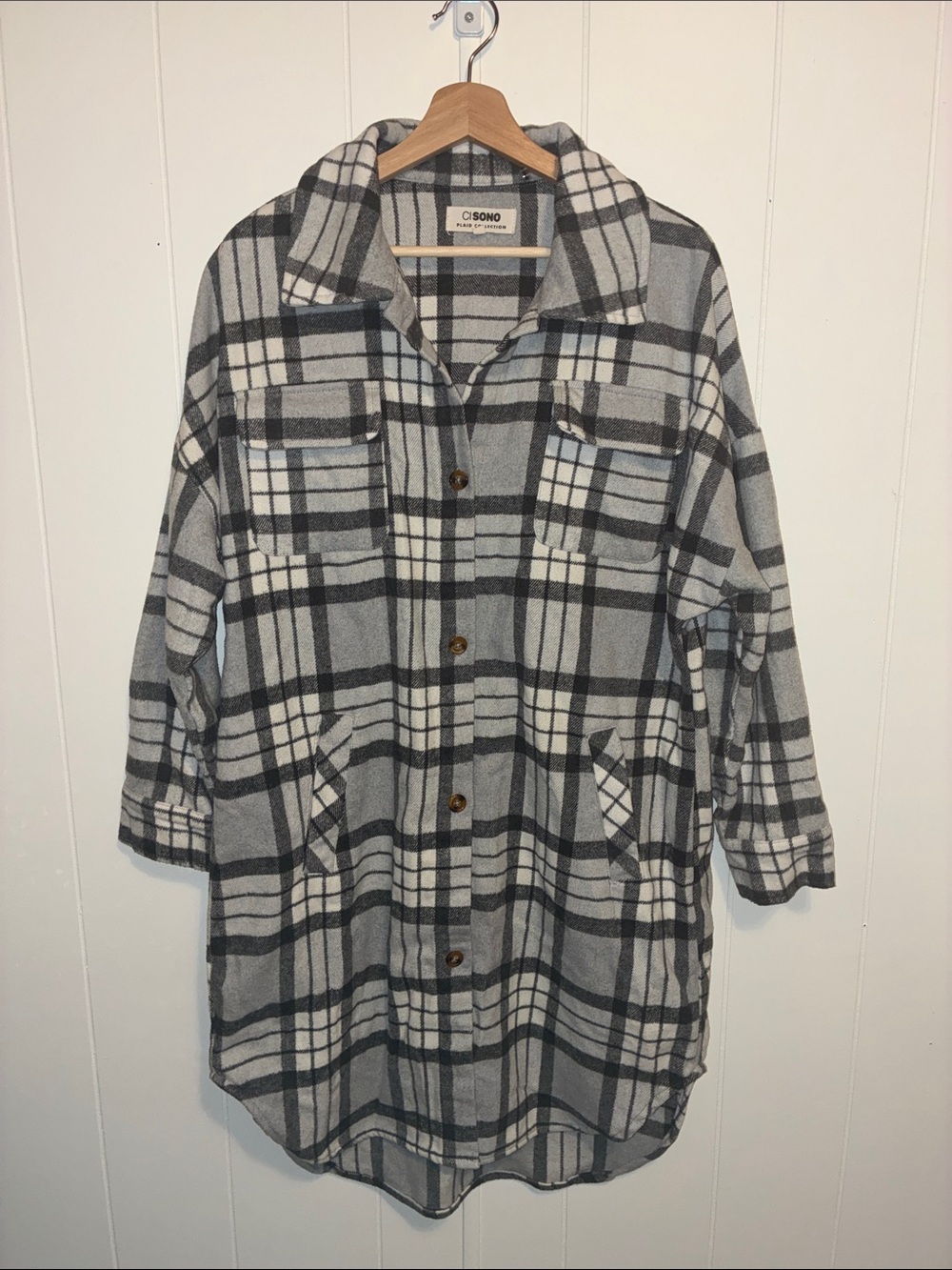 Ci Sono Gray & White Plaid Overshirt Jacket
